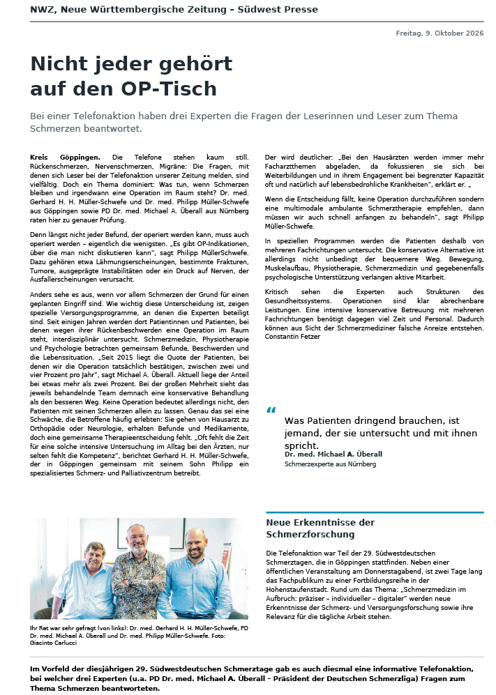 NWZ Telefonaktion Schmerztage